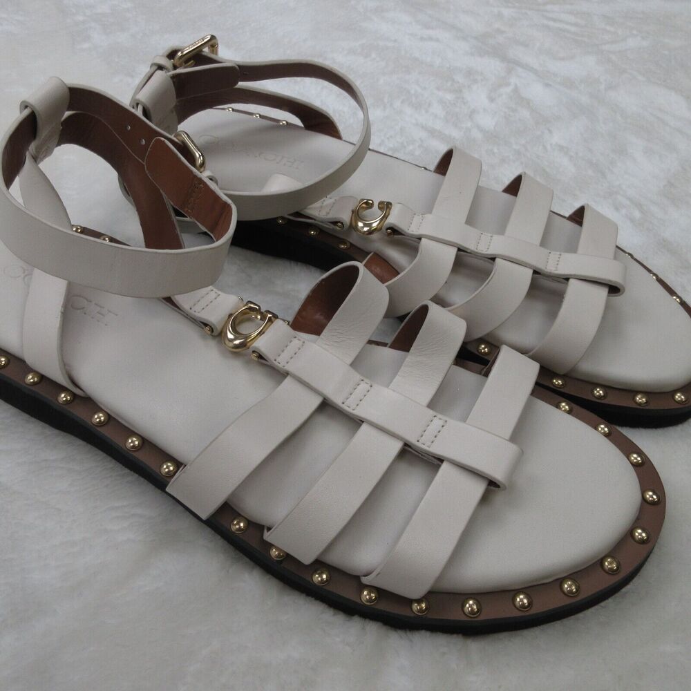Coach Giselle Leather Sandals Womens 11 White Studded Welts Penny Gladiator